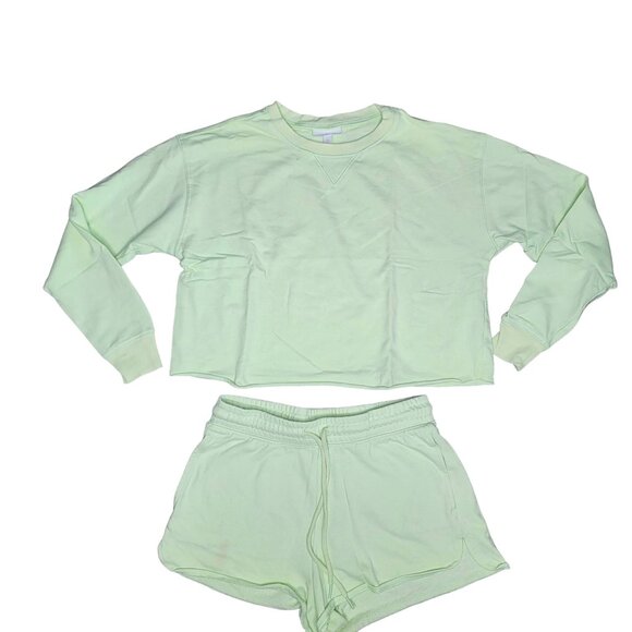 Colsie Women's X-Small Mint Green Cropped Sweatshirt & Shorts Lounge Set pajamas - Picture 1 of 4